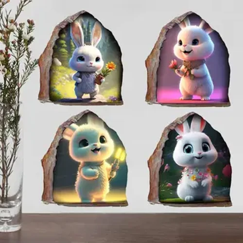 Nhãn dán tường thỏ vui nhộn, phòng khách phòng khách tường phòng ngủ, hoạt hình không thấm nước Trang trí nhà phòng khách đề can S208