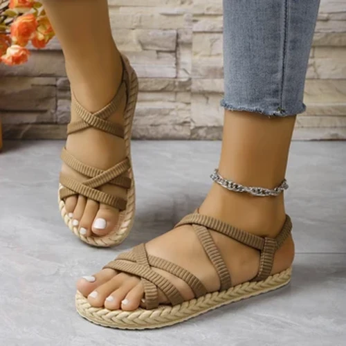 Cinturino alla moda da donna antiscivolo, indossa comodi sandali piatti con suola morbida