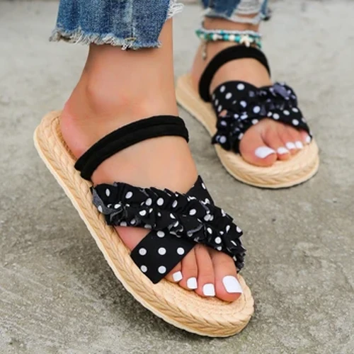 Tendance de la mode pour femmes, sandales à talons plats avec bride en dentelle antidérapantes et résistantes à l'usure