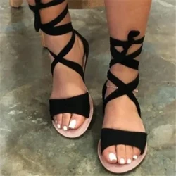 Timp liber Sandale pentru femei în stil roman 2023 Moda de vară Curea încrucișată la gleznă Rochie plată pentru plajă cu vârf deschis Sandale confortabile de zi cu zi