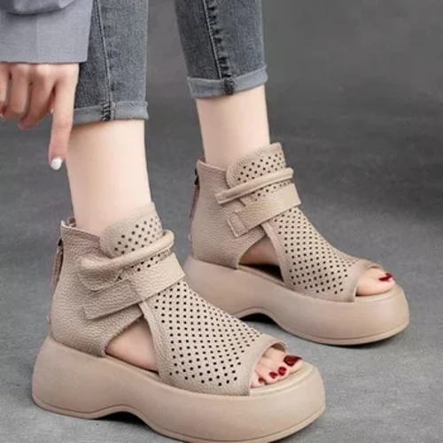 Sandals Gladiator Nua na mBan 2023 Faisean Zipper Wedge Neamh-duillín Mná Bróg Samhraidh Ócáideach Ardán Donn Oscailte Sandals Rómhánacha