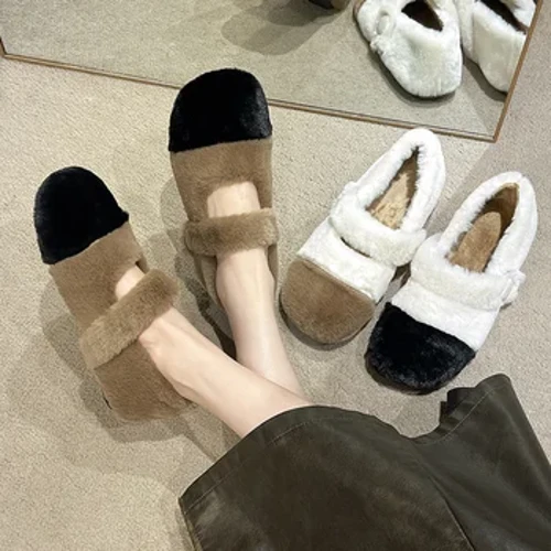 Esgidiau Gaeaf Merched Slip-on Loafers Ffwr Toe Rownd yr Hydref Sneakers Benywaidd Achlysurol Lliwiau Cymysg Slip Ar Moccasin Fall Boat Basic Rom