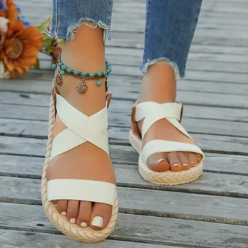 Moteriškos mados tendencijos elastingi neslystantys, atsparūs dėvėjimuisi minkštapadžiai plokščiapadžiai sandalai