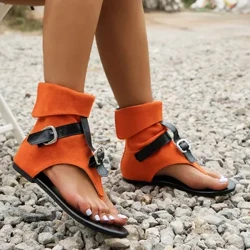 Aýal-gyzlar tomus klip aýakgap aýakgaplary Roman sandallar Denim guşak çeňňegi Uly ululykdaky ýokarky herringbone tekiz aýakgap aýal-gyzlar geýinýär