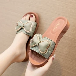 2024 Bow Platform Kvinder Hjemmesko Sommer Flats Flip Flops Sko Ny modekjole Strandsandaler Walking Slides Damesko