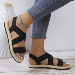 Earrach na mBan 2023 Sandals Rómhánacha Mac Léinn Nua Maol Bun Raice Sandals Strap Croise Bog Bun Mórdhíola