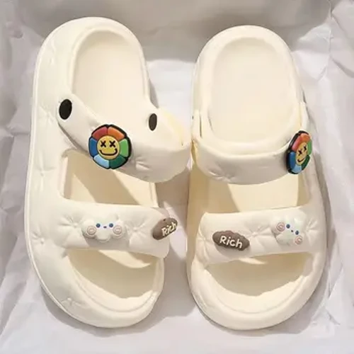 Summer Lachende Gesiicht Sandalen Frae droen rutschlos verschleißbeständeg Schrëtt op de Poop Gefill Décke Buedem Cartoon Slippers Fra