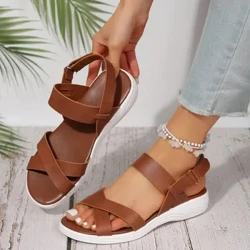 Kvinders mode trend anti-slip slid behagelig matchende farve sål ren sort snørebånd flade sandaler
