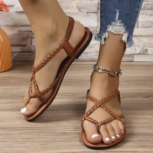 2024Imfashini Entsha Yemfashini Yabesifazane Yango-2024 I-Flip-Toe Flat Non-Slip Izimbadada Zokungcebeleka Zangaphandle Zinethezekile Iziliphu Ezilula Zombala Oqinile Usayizi Omkhulu