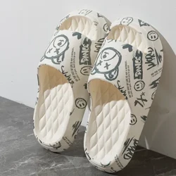 Sommer 2024 Kvinder Hjemmesko Trendy Graffiti Print Hjemmesko Platform Flad hæl Slides Sko Mænd Plus Size EVA Par Strandsandaler
