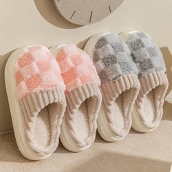 Moda Çift Kış Toe Wrap Sıcak Ekose Pamuk Terlik Kalın Yumuşak Taban Slaytlar Erkek Kadın Kapalı Kat Düz Ev kaymaz Ayakkabı