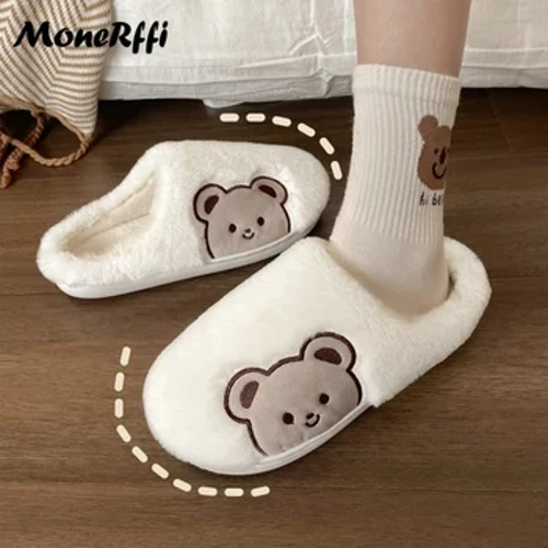Lông Tơ Dép Nữ Mùa Đông Sang Trọng Trượt Hoạt Hình Dép Nam Giày Đế Dày Chống Trơn Trượt Cặp Đôi Nhà Ấm Trơn nữ