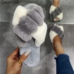 Túi Đeo Chéo Dép Nữ Thời Trang Mùa Đông Lông Tơ Lông Trơn Nhà Trượt Nền Tảng Phẳng Trong Nhà Tầng Dép Nữ Nữ 2022
