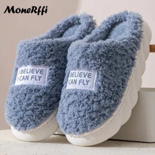 Mulheres homens chinelos de sola grossa sapatos de casa interior para mulheres plataforma de inverno slides quentes chinelos macios pele sapatos de algodão senhoras