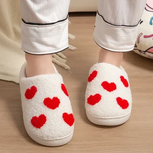 Mới Lễ Tình Nhân Tặng Nữ Hoa Hồng Dễ Thương Dép Mùa Đông Nữ Lông Tơ Phòng Khách Giày Nhà Ấm Áp Trái Tim Dày sang Trọng Con La