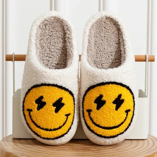 Ama-Slippers Abesifazane I-Cute Lightning Smile Face House Amantombazane Ahlekisayo Izicathulo Ezivamile Ebusika Izicathulo zasendlini I-Fluffy Smiling Slides Yasekhaya