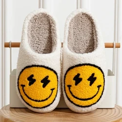 Sandal Wanita Lucu Petir Senyum Wajah Rumah Lucu Wanita Kasual Alas Kaki Musim Dingin Sepatu Dalam Ruangan Fluffy Smiling Slides kanggo Omah