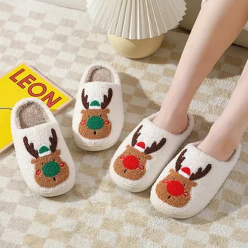 Giáng Sinh Mới Mùa Đông Nai Sừng Tấm Dép Bông Dành Cho Nữ Nhà Chống Trơn Trượt Cặp Đôi Trong Nhà Ấm Sang Trọng Phòng Ngủ Cotton Nữ Giày