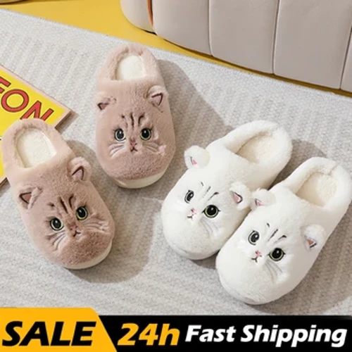 I-Couple Winter Home Slippers Abesifazane Izicathulo I-Cute Cartoon Cat Slippers Amadoda Afudumele Amaslayidi Acebile Asendlini Yasendlini I-Anti-Slip Floor Slipper
