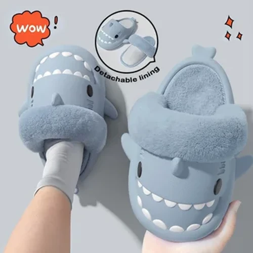 I-Men's Winter Plush Shark Slippers 2023 I-Couple Warm Fluffy Slides Ethambile Yekhathuni Yasendlini Yasendlini Izicathulo Zasekhaya Ezifudumele I-Faux Fur Slipper