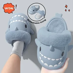 Men'S Winter Plush Shark Slippers 2023 Couple Warm Fluffy Slides Soft Household Cartoon Indoor Home Shoes Warm Faux Fur Slipper