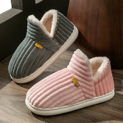 Wanter Koppel Stil Concise Stripes Wrap Heels Plüsch Slippers Dammen rutschlos Soft Warm Flip Flops Männer Heem Casual Kotteng Schong