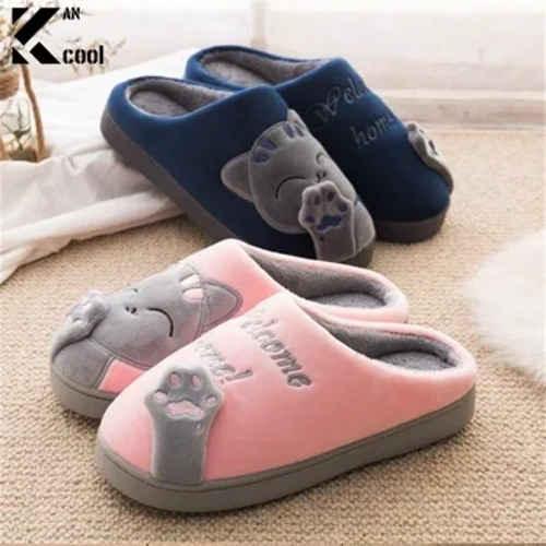 Slippers za Katuni za Majira ya Baridi za Katuni za Fluffy Fur Slippers za Katuni Nzuri za Katuni Joto Fupi na Viatu vya Wanandoa Ngozi Flats