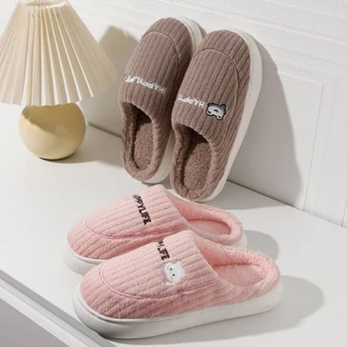Izithandani Ezintsha Zokhathuni Zasebusika Iziliphu Ezifudumele Eziyi-Plush Non-slip Soft Sole Slides Abesilisa Abesifazane Abasendlini Izicathulo zikakotini zasekhaya zeMule Ladies