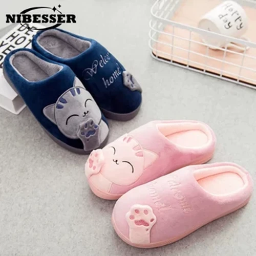 Abesifazane Abesilisa Ama-Winter Slippers Opopayi Izicathulo Zekati Zabesifazane Ezingasheleli Afudumele Ama-plush Slippers Asendlini Yegumbi lokulala Izicathulo zasekhaya I-Faux Fur Slides