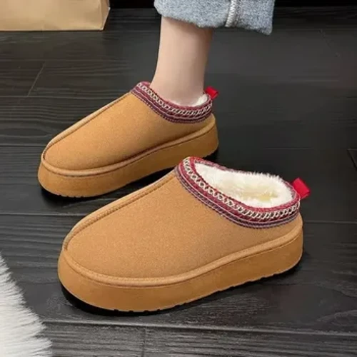Pantoufles en laine pour femmes, pantoufles chaudes à plateforme en laine, pantoufles en peau de mouton, chaussures pour femmes, 2024