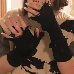 Lolita Gotach Poill Bhriste Cniotáilte Lámhainní Fada gan Mhéara Pearsantacht Unisex Lámhainní Láimhe Feisteas Lámhleabhair Goth Punc Street Warmers