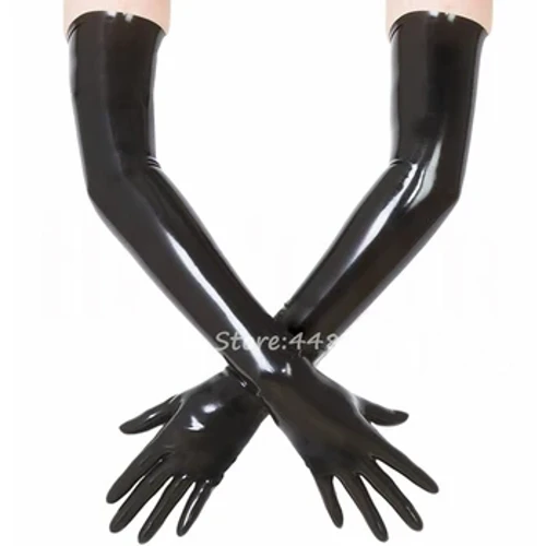 Unisex Latex Gummi Handschuhe Schwaarz geformt Nahtlos Schëllerlängt Laang Fetish Handschuhe Culb Wear Cosplay Kostümer fir Fraen