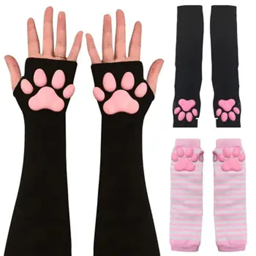 Punk Gothic Handskar Söt Cat Paw Fingerless vantar Vintervärmare Armärm Tjej Y2K Kläder Kvinnor Anime Cosplay Handskar