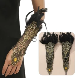 Cleite Óir Lása Gotach Fada Glove Bracelet mBan Páirtí Lámhainní Sexy Fingerless Lása Éibhéil Fishnet Lámhainní Accessories