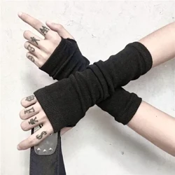 Llewys mitten unisex 1pair Merched yn gyrru Menig Merched yn Cadw'n Gynnes Wedi Gwau Menig Hir Heb Bysedd Merched Menig Goth Ffasiwn Du