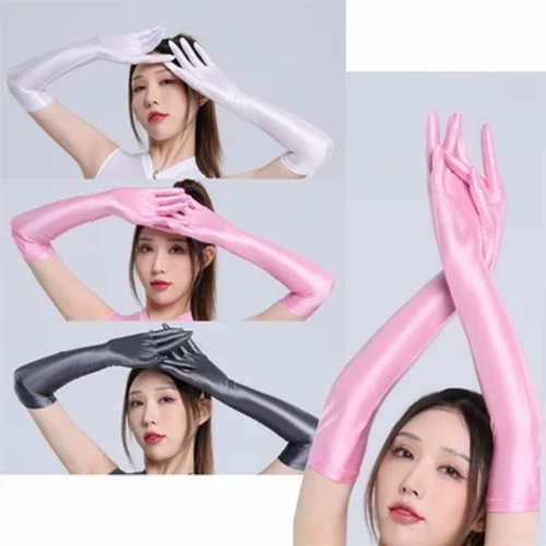 Gợi Cảm Dầu Sáng Bóng Người Phụ Nữ Glvoes Cao Cấp Co Giãn Thanh Lịch Câu Lạc Bộ Đêm Đảng Dài 5 Ngón Tay Găng Tay Chống Nắng Tay Vũ Trang Phục