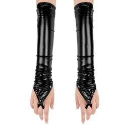 Nā Wahine Wahine Wetlook Metallic Fingerless Latex Mīkina lima me nā Rivets Patent ʻili Kuʻekuʻe lōʻihi Lōʻihi mīkina lima pō ʻAla hula.