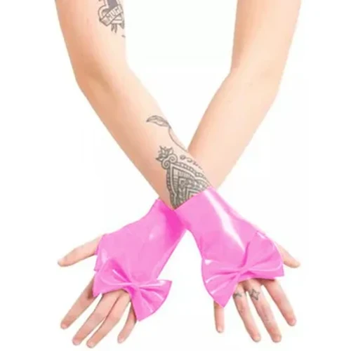 A Mwy Maint Gothig PVC Menig Byr Di-bysedd Lady Bowknot Addurn Llaw Dillad llaw newydd-deb Affeithwyr Cosplay Wetlook Menig Arddwrn Ciwt