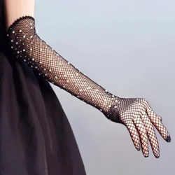 Abesifazane I-Sexy Fishnet Rhinestone Amagilavu ​​​​Amade Anwebekayo Idayimane Eligcwele Umunwe Oyi-Ultra-Thin Mesh Gloves Amagilavu ​​​​e-Exotic Party Costume