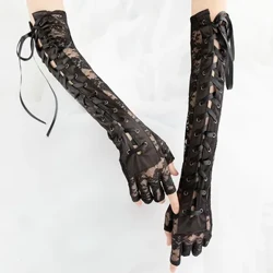 Guantes negros con cordones sin dedos, coderas steampunk para mujer, disfraz de fiesta, calentador de brazos, manoplas sexis, ropa para discoteca, accesorios de Cosplay