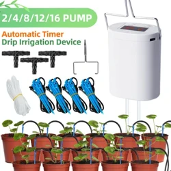 Pompe d'arrosage automatique pour plantes et fleurs, dispositif d'irrigation goutte-à-goutte à 2/4/8/16 têtes, Kit de système de minuterie, outil de jardin