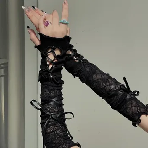 Ženske seksi mrežaste rokavice brez prstov iz čipke v črni gotski barvi Lolita DIY z rokavi za zaščito pred soncem na rokavih z elastičnimi mrežastimi punk rokavicami