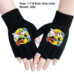 Game Cuphead Tecknad Stickade Halvfinger Handskar Pojkar Flickor Höst Vinter Varm Unisex Svart Cosplay Mode Vantar Present Otaku