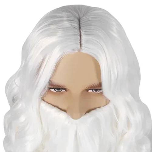Jenggot Rambut Buatan Eropa lan Amerika Santa Claus Eropa lan Amerika Rambut Wig Rambut Keriting Panjang Putih Santa Claus