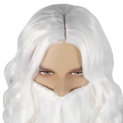 Barf Gwallt Artiffisial Ewropeaidd ac America Siôn Corn Ewropeaidd ac America Barf Wig Gwyn Hir Cyrliog Gwallt Siôn Corn