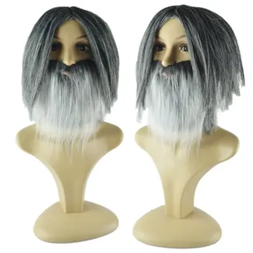 Wizard Wig Beard Cospaly გამოსაშვები პარტიის კაბა მოხუცი პარიკი წვერი