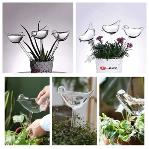 Dispositif d'arrosage automatique des fleurs 25x10CM, arroseur de plantes, Globes d'arrosage automatique, ampoules d'eau en plastique transparent soufflé à la main en forme d'oiseau