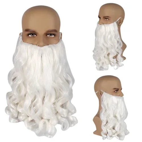 Santa Claus Ndevu Nyeupe Ndevu ndefu zilizopinda Nywele za Krismasi Sherehe ya Cosplay Dress Up Babu Wigi Ndevu
