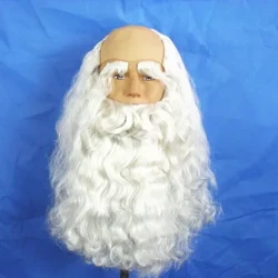 Julemand lang bølget paryk Hvid julemand skægsæt Fancy Halloween Cosplay paryk til julekostume
