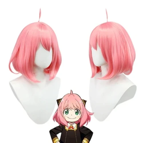 Anime SPY×FAMILY Forger Kort Roze Cosplaypruik Anya Forger Kort haar Uniformen Pruik Simulatie Hoofdhuid Halloweenfeest Vrouw